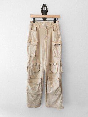 Labijou Cargo Pants L Beige Wide Leg Utility Y2K Streetwear High Rise